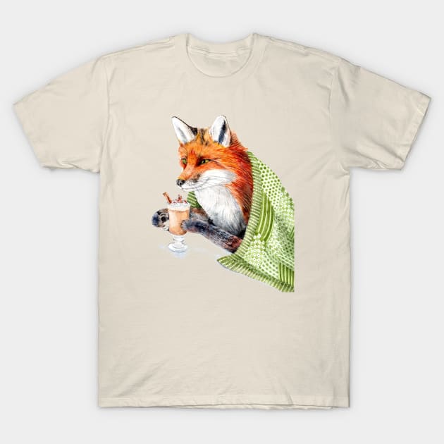 Fall Fox with Pumpkin spice Latte T-Shirt by Goosi